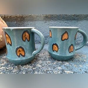 Vintage Midcentury Robco Japan Stoneware Mugs Blue Set Of 2